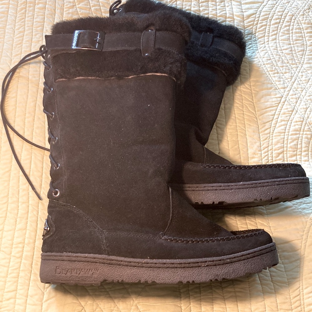BearPaw Boot, Black, moccasin style, mid-calf